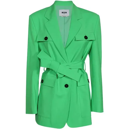 Blazers, female, , Size: S Wool Lapel Collar Jacket with Pockets - Msgm - Modalova