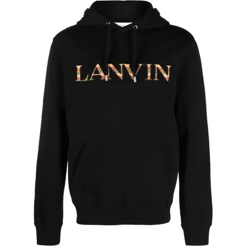 Hoodies, male, , Size: XL Hooded Cotton Sweater with Embroidered Logo - Lanvin - Modalova