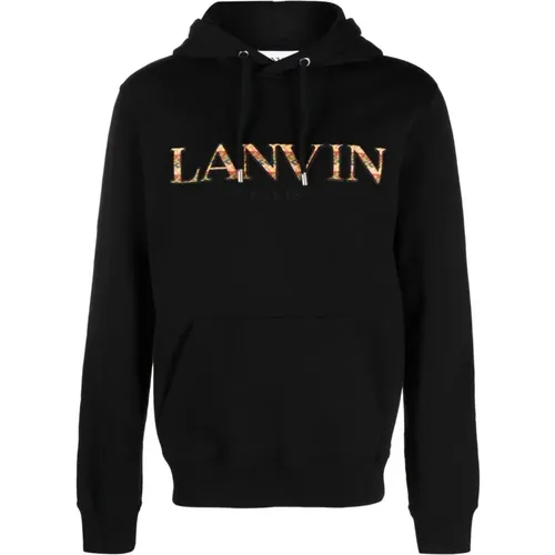Schwarzer Baumwollkapuzenpullover mit gesticktem Logo - Lanvin - Modalova