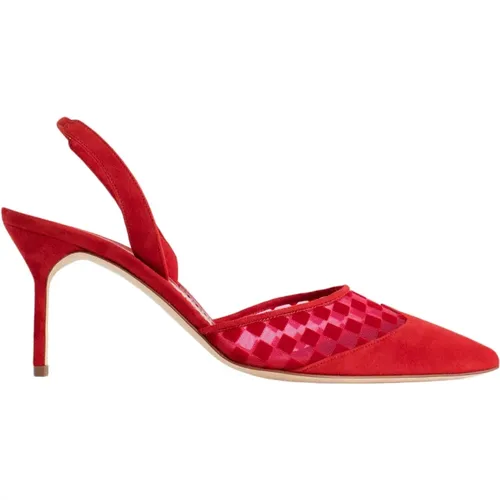 Rote Gala Slingback Mules aus Wildleder , Damen, Größe: 36 EU - Manolo Blahnik - Modalova