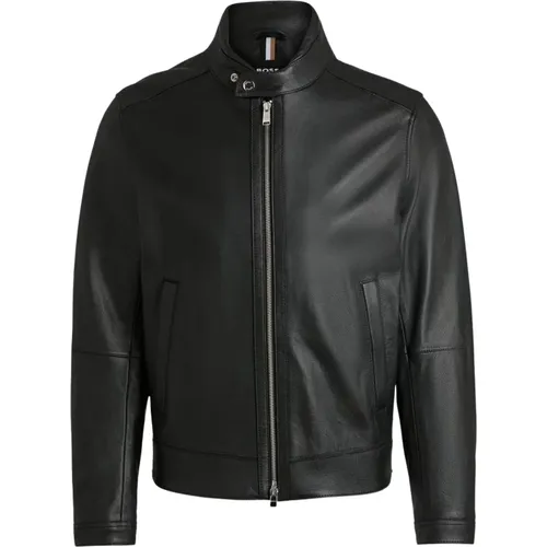 Leather Jackets, male, , Size: S Men's Leather Bomber Jacket - Hugo Boss - Modalova