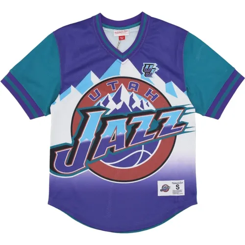 Sportswear, male, , Size: L Utah Jazz Mesh V-neck Jersey - Mitchell & Ness - Modalova