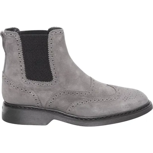 Grey Suede Ankle Boots Swallowtail Style , male, Sizes: 7 1/2 UK, 8 UK, 7 UK, 8 1/2 UK - Hogan - Modalova
