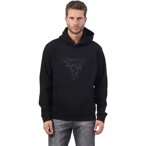 Schwarzer Hoodie mit Front-Triangel-Logo , Herren, Größe: M - Guess - Modalova