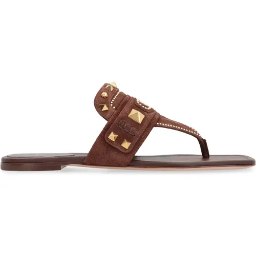 Flip Flops, female, , Size: 7 US Studded Suede Sandals - Valentino Garavani - Modalova