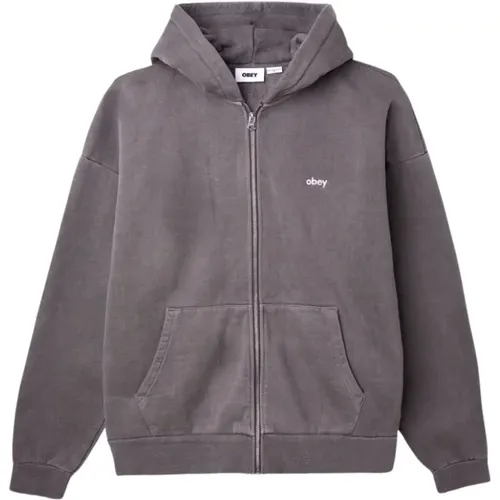 Zip-throughs, male, , Size: S Zip-through Hoodie - Obey - Modalova