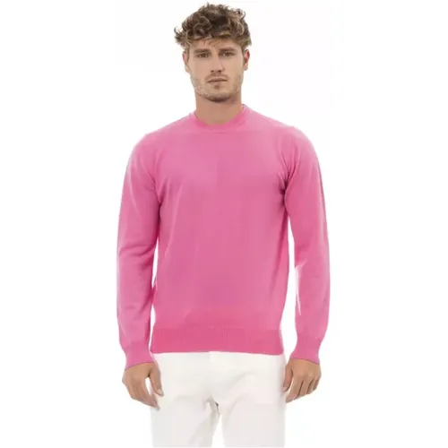 Luxuriöser Pinker Crewneck Sweater mit Feinen Rippen , Herren, Größe: L - Alpha Studio - Modalova