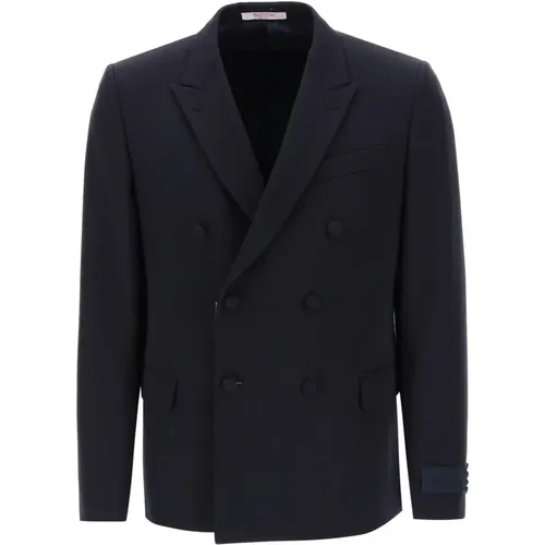 Blazers, male, , Size: L Double Breasted Jacket in Grain de Poudre Wool - Valentino Garavani - Modalova