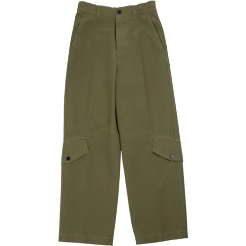 Straight Trousers, male, , Size: S Khaki Wide Leg Pant Waterrepellent Cotton - Dries Van Noten - Modalova