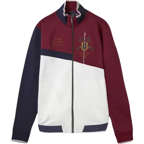 Zip-throughs, male, , Size: 3XL Color-block Zip Sweatshirt with Embroidery - aeronautica militare - Modalova