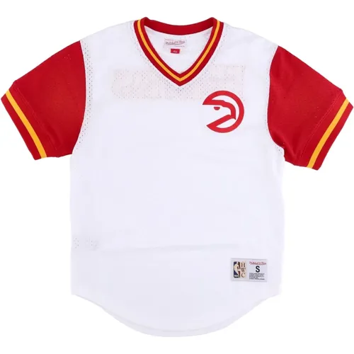 Sportswear, male, , Size: S Atlanta Hawks Mesh V-neck Jersey - Mitchell & Ness - Modalova