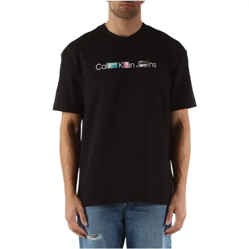 T-Shirt aus Baumwolle mit geprägtem Logo - Calvin Klein Jeans - Modalova