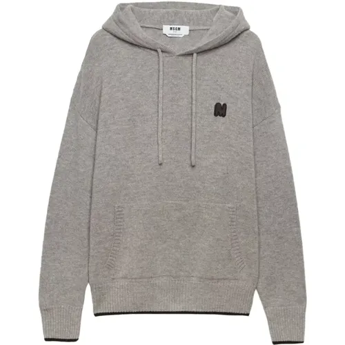 Hoodies, male, , Size: L Grey Logo Patch Hooded Sweater - Msgm - Modalova