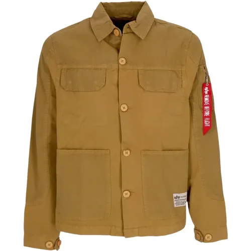 Light Jackets, male, , Size: L Color Block Overshirt Jacket Khaki - alpha industries - Modalova