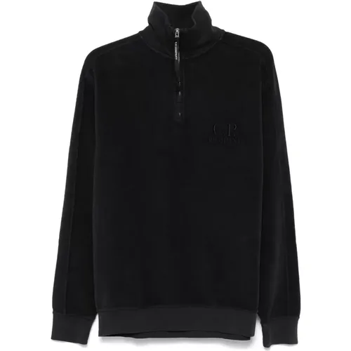 Navy Blauer Polo-Kragen Sweatshirt , Herren, Größe: S - C.P. Company - Modalova