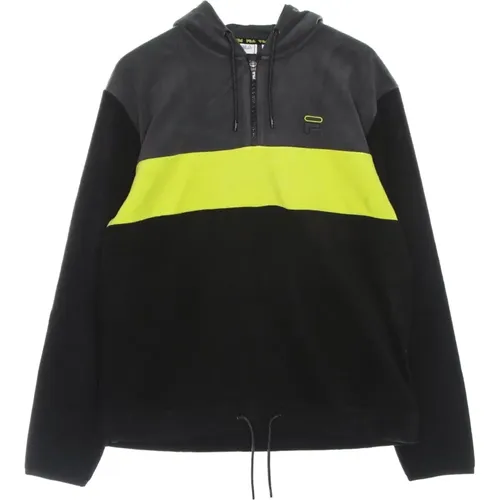 Zip-throughs, male, , Size: M Black Fleece Half Zip Hoodie - Fila - Modalova