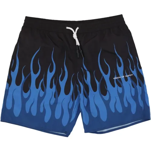 Flames Swim Shorts Black/ , male, Sizes: XL, S, L, M - Vision OF Super - Modalova