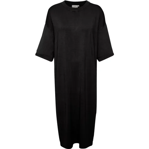 Schwarzes Tiefes Strick Midi Kleid , Damen, Größe: XL - Kaffe - Modalova
