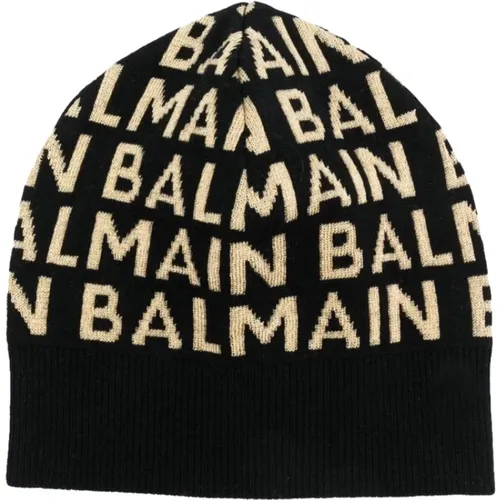 Allover Logo Beanie Wolle Kaschmir Mix - Balmain - Modalova