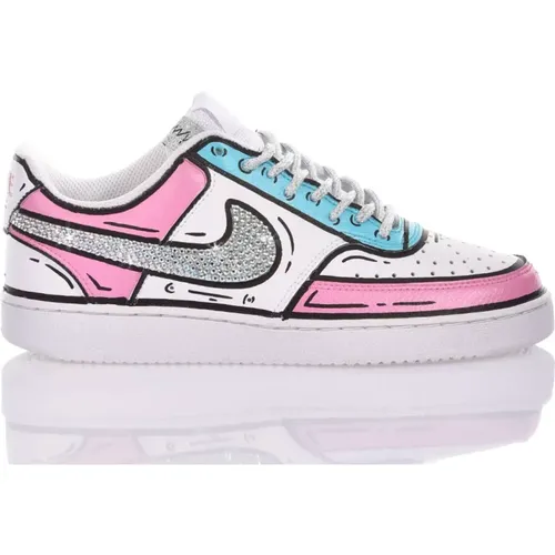 Customized Light Blue White Pink Sneakers , unisex, Sizes: 3 1/2 UK, 8 1/2 UK, 1 1/2 UK, 4 UK, 6 1/2 UK, 7 UK, 5 UK, 11 UK, 10 1/2 UK, 9 UK, 2 1/2 UK, - Nike - Modalova