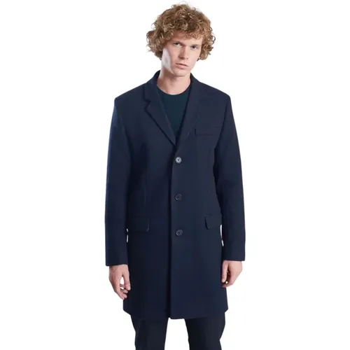 Single-Breasted Coats, male, , Size: 2XL Navy Wool Cashmere Overcoat - L'Exception Paris - Modalova