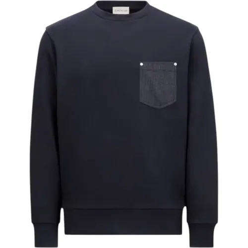 Sweatshirts, male, , Size: M Denim Chest Pocket Cotton Sweatshirt - Moncler - Modalova