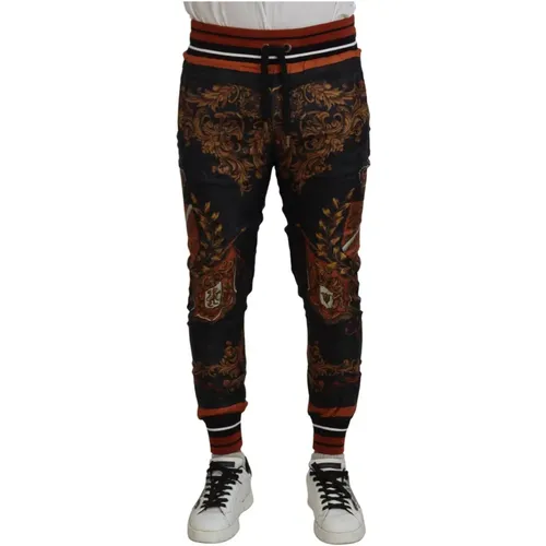 Sweatpants, male, , Size: S Silk Baroque Crown Sport Pants - Dolce & Gabbana - Modalova