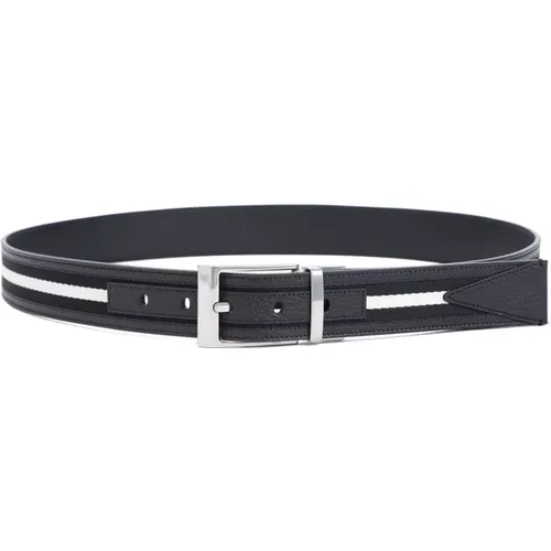 Leather Belt with Striped Insert , male, Sizes: 100 CM - Bally - Modalova
