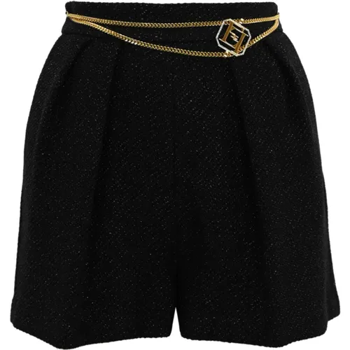 Schwarze Tweed-Shorts mit Französischen Taschen - Elisabetta Franchi - Modalova