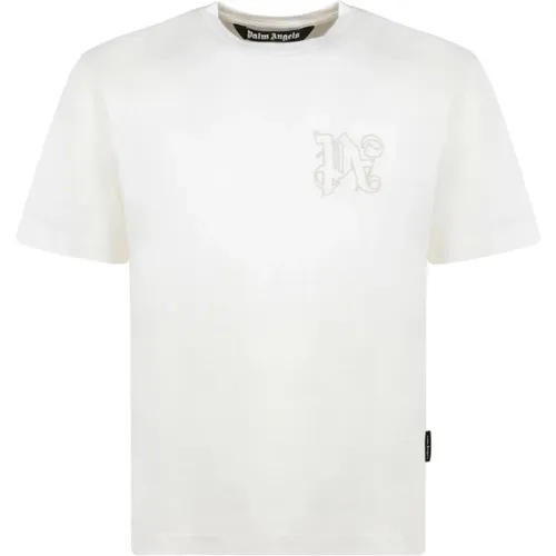 T-Shirts und Polos,Besticktes Logo Baumwoll-T-Shirt,Besticktes Logo Crew Neck T-Shirt - Palm Angels - Modalova