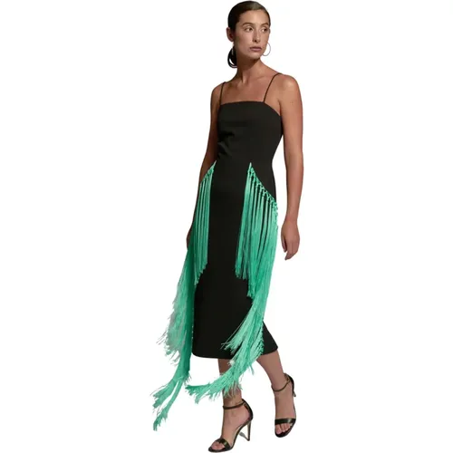 Grünes Fransen Midi Kleid , Damen, Größe: L - Moskada - Modalova