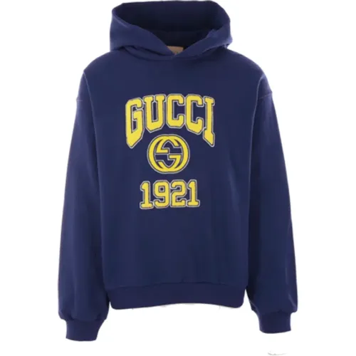 Hoodies, male, , Size: XS Grey Hoodie with Teddy Logo Patch - Gucci - Modalova