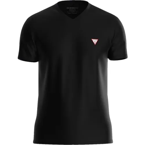 Kurzarm V-Ausschnitt Logo T-Shirt - Guess - Modalova