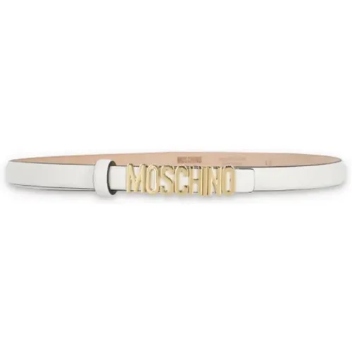 Weißer Ledergürtel für Damen mit goldenem Logo - Moschino - Modalova