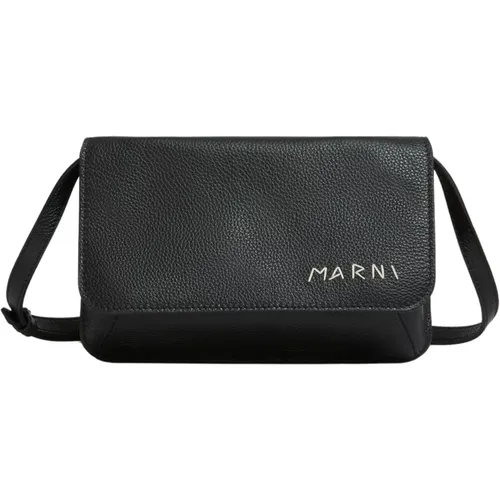 Cross Body Bags, male, , Size: ONE SIZE Leather shoulder bag with mending - Marni - Modalova