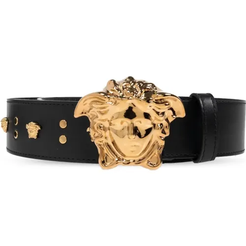 Belts, male, , Size: 80 CM Leather belt with appliques - Versace - Modalova