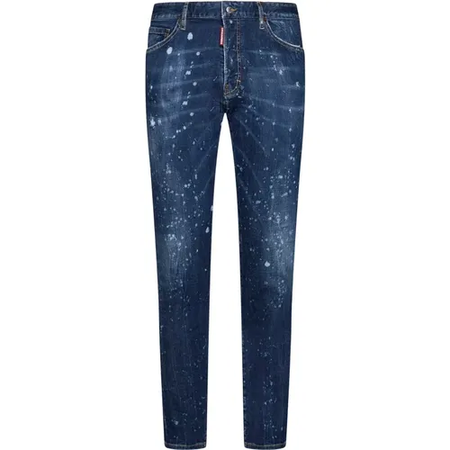 Blaue Paint-Splatter Skinny-Cut Jeans,Slim Fit Stretch Denim Jeans - Dsquared2 - Modalova