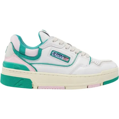 CLC Low Top Sneakers - Weißes Leder mit Beigem Wildleder und Rosa Akzenten , Damen, Größe: 41 EU - Autry - Modalova