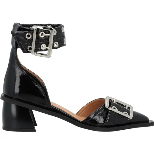 Pumps, female, , Size: 11 US Chunky Buckle Open Cut Pumps - Ganni - Modalova