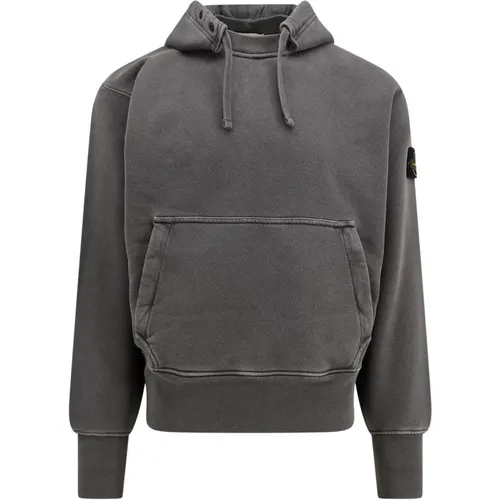 Grey Hooded Sweatshirt with Buttons and Drawstring , male, Sizes: M, L - Stone Island - Modalova