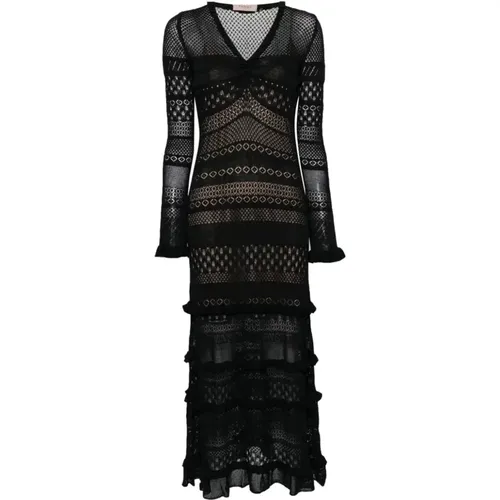 Knitted Ruffled Maxi Dress , female, Sizes: M - Twinset - Modalova