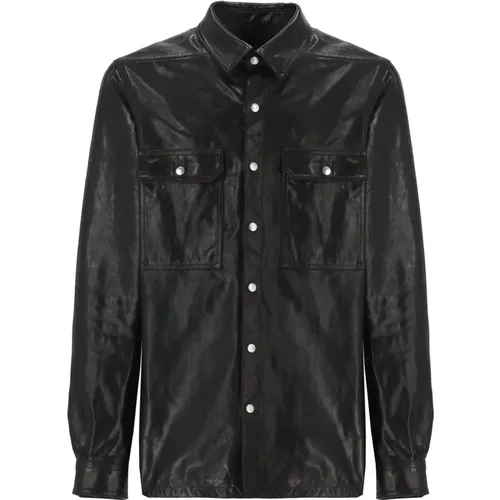 Leather Jacket with Collar and Pockets , male, Sizes: L, M - Rick Owens - Modalova