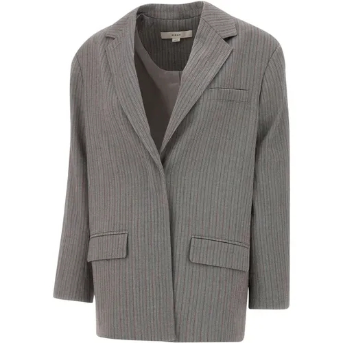 Blazers, female, , Size: XS Herringbone Blazer Grey Striped Jacket - Remain Birger Christensen - Modalova