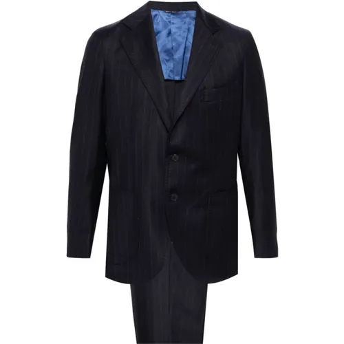 Single Breasted Suits, male, , Size: XL Navy Pinstripe Blazer and Trousers Set - Gabo Napoli - Modalova