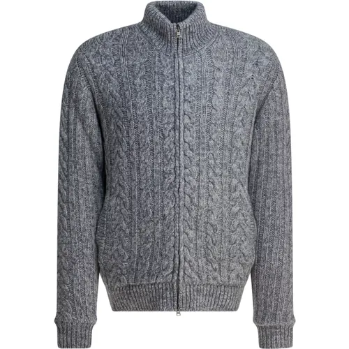 Cardigans, male, , Size: XL Cable-Knit Zip-Up Cardigan - Herno - Modalova