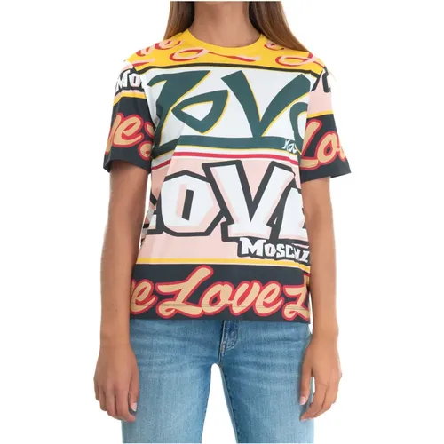 T-Shirts, female, , Size: XS Text Print Oversize T-shirt - Love Moschino - Modalova