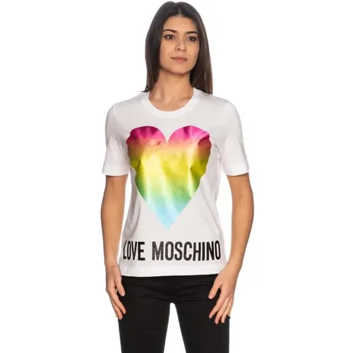 Heart Print Short Sleeve T-Shirt , female, Sizes: XS - Moschino - Modalova