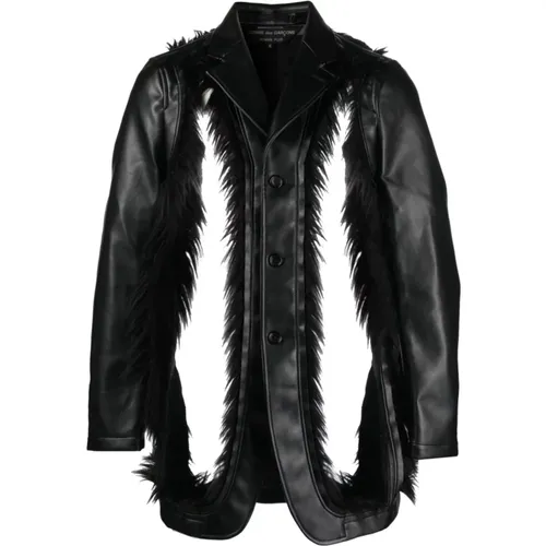 Faux Leather Jacket with Faux-Fur Trim , male, Sizes: M - Homme Plus - Modalova
