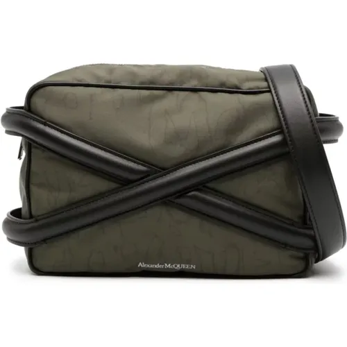 Gabardine Weave Leather Bag with Logo Print , male, Sizes: ONE SIZE - alexander mcqueen - Modalova