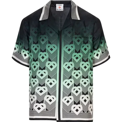 Short Sleeve Shirts, male, , Size: S Gradient Monogram Short Sleeve Silk Shirt - Casablanca - Modalova